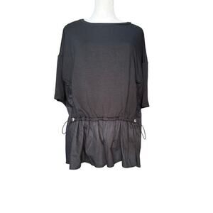 Adrianna Papell Terry Elbow Sleeve Drastring black top size‎ L